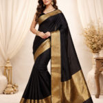 Elegant Golden Border Black Saree for Women